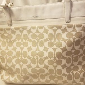 Coach Light Tan & White Tote Bag